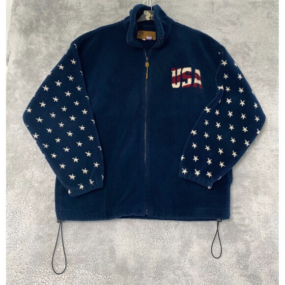 Bear‎ Ridge Outfitters Fleece Jacket Mens Large Full Zip Made USA Flag Stars - Picture 6 of 14